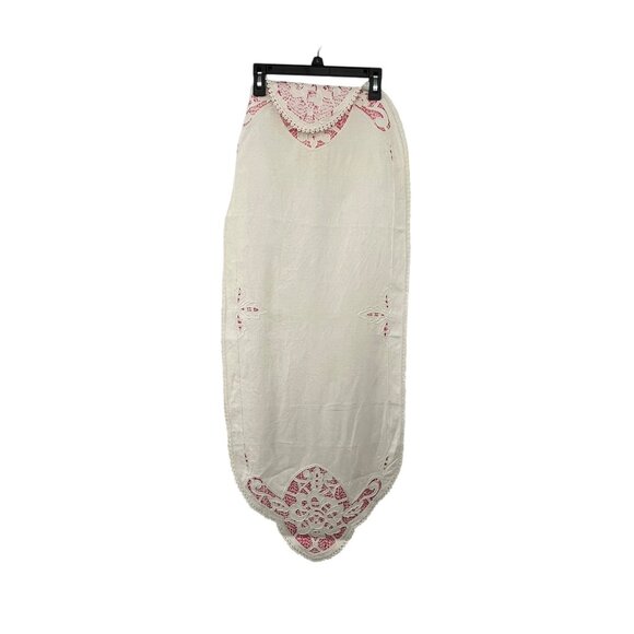Vintage Linen Table Runner Cream Pink Cutwork Embroidered Floral Lace 45” Used - Picture 15 of 16